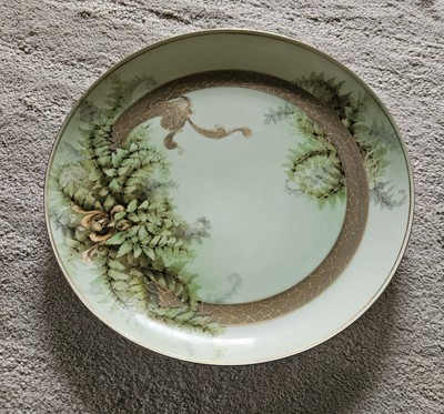Hand Painted Art Nouveau Wall Plate Rosenthal Green Leafs Gold Accents Finely...