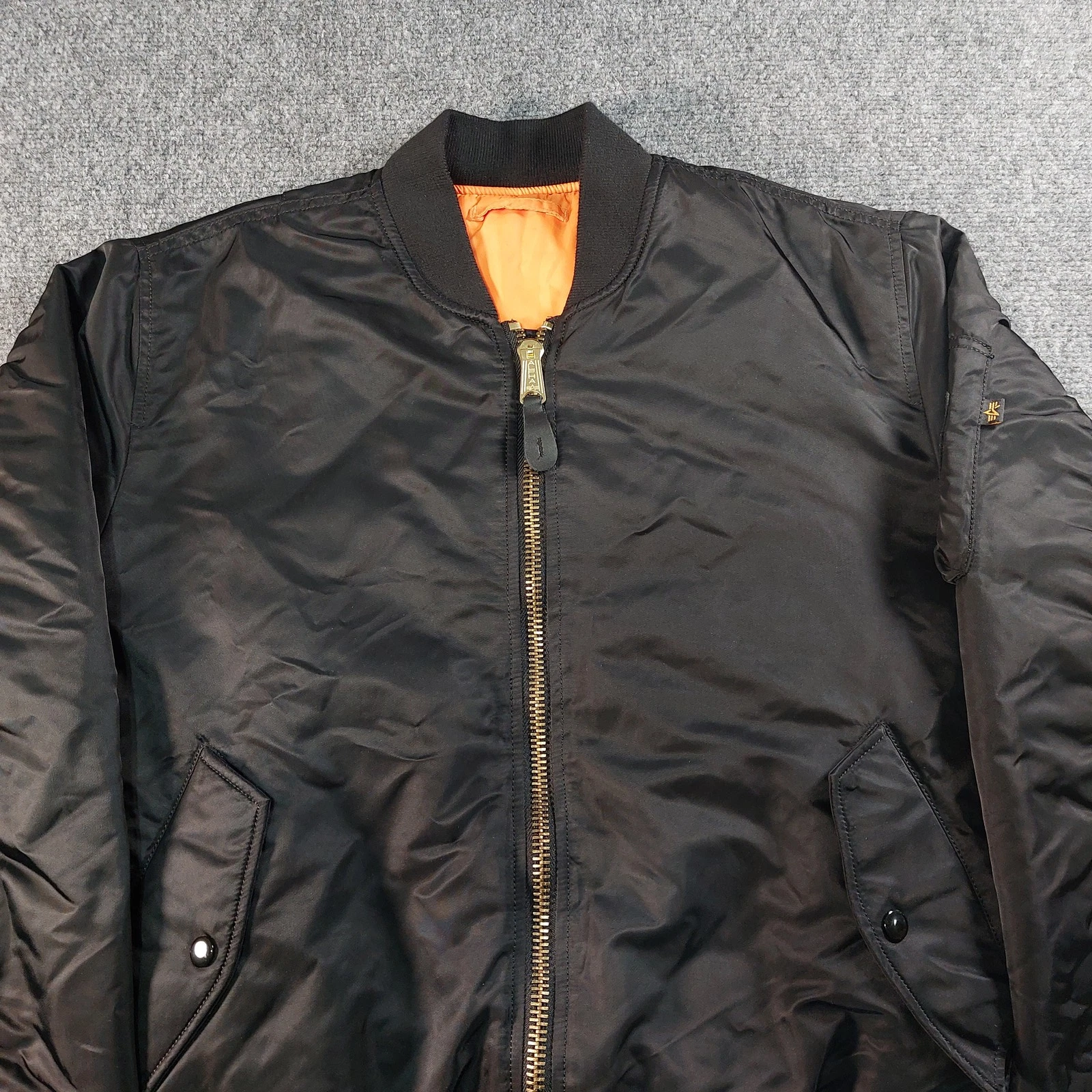 Vintage Y2K Alpha Industries MA-1 Bomber Jacket Mens Medium Black Reversible image 2