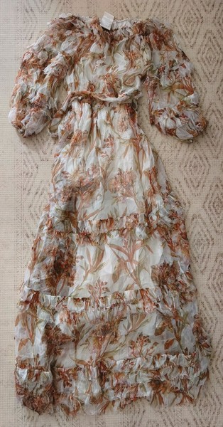 Zimmermann Sample Silk Crinkle Cut Dress - Size AU 1 Peach Autumnal Floral Rare