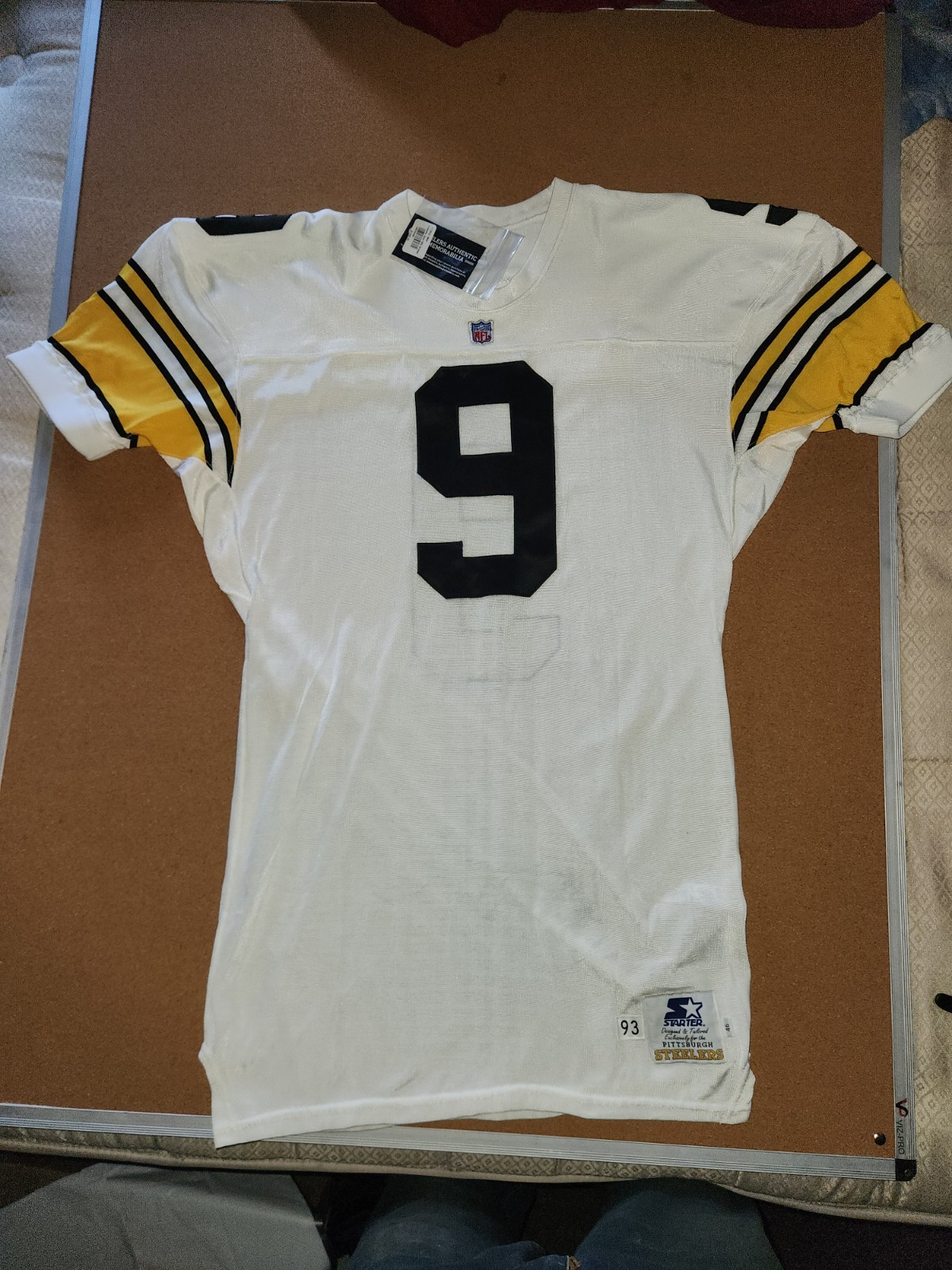 NORM JOHNSON 9 PITTSBURGH STEELERS 1993 AWAY GAME USED FOOTBALL JERSEY sz 46 COA
