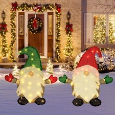 Lighted Christmas Tinsel Gnomes Yard Decorations Outdoor 2 Pack Light Up Collaps