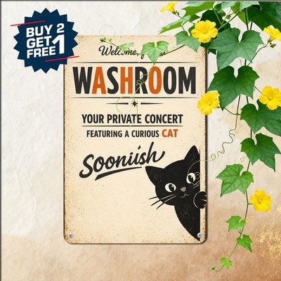 Welcome To The Bathroom Black Cat Toilet Paper Restroom Plaque Metal Tin Sign