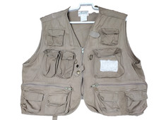VTG Ausable Khaki FLY RIVER Fishing Vest Full Zip Pockets Mens Size Large