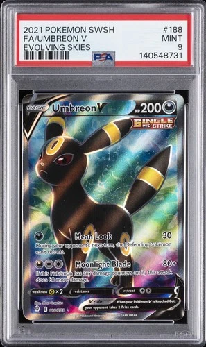2021 POKEMON SWORD & SHIELD EVOLVING SKIES #188 FULL ART/UMBREON V PSA 9