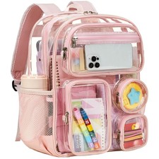 Clear Backpack 16x12x5.5in Heavy Duty Transparent - 9 Pocket School Bag