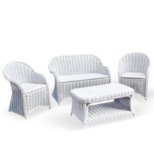 Salotto Roma da 1 divano 2 poltrone 1 tavolo in rattan bianco interno esterno