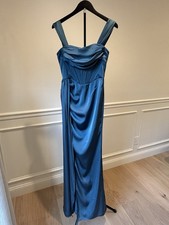 Azazie Blue Satin Sleeveless Floor-Length Bridesmaid Dress Regular Size 6