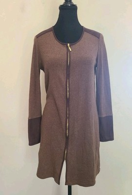 BK Rafaella Studio Long Sleeve Full  Zip-Up Knit Tunic Dress Brown Size Small