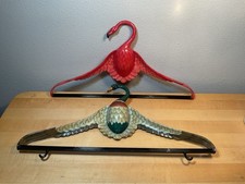 Set Of 2 Vintage Lacquerware Handpainted Clothes Hanger Flamingo Pelican/Bird