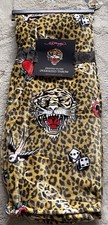 Ed Hardy Animal Print Plush Oversized Throw Blanket Tiger Heart Bird Dice NEW