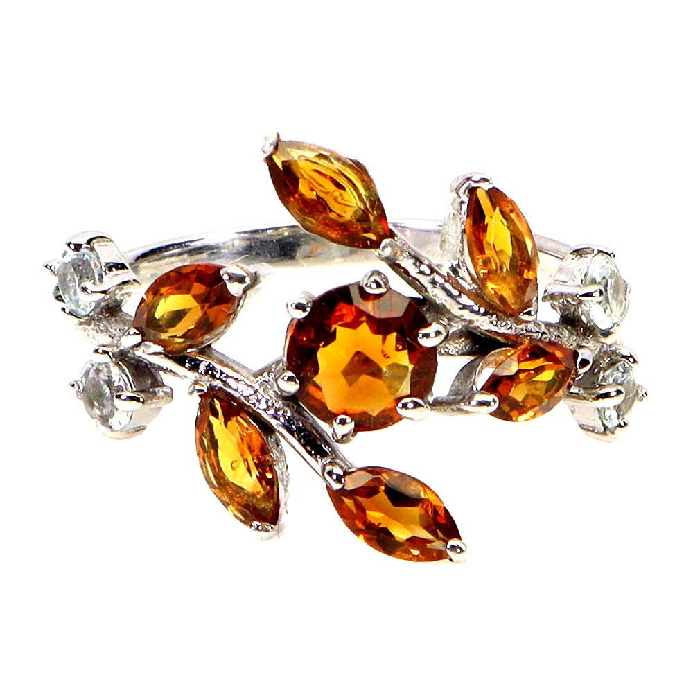 925 Sterling Silver Ring Marquise Citrine 5x2.5mm Aquamarine Gemstone Jewelry 8