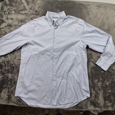 Charles Tyrwhitt Shirt Mens 17/35 Blue Check Non Iron Classic Fit Long Sleeve