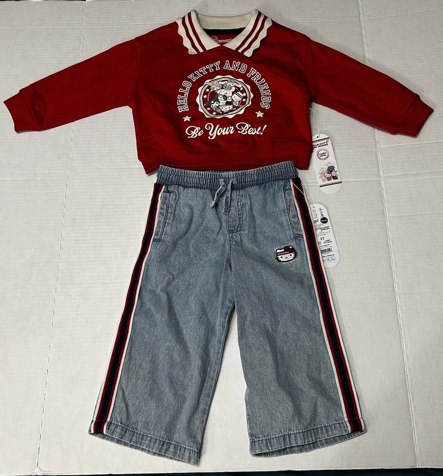 HELLO KITTY Girls 2T Sweatshirt/Denim Pants Outfit NWT Red/White/Blue Infant