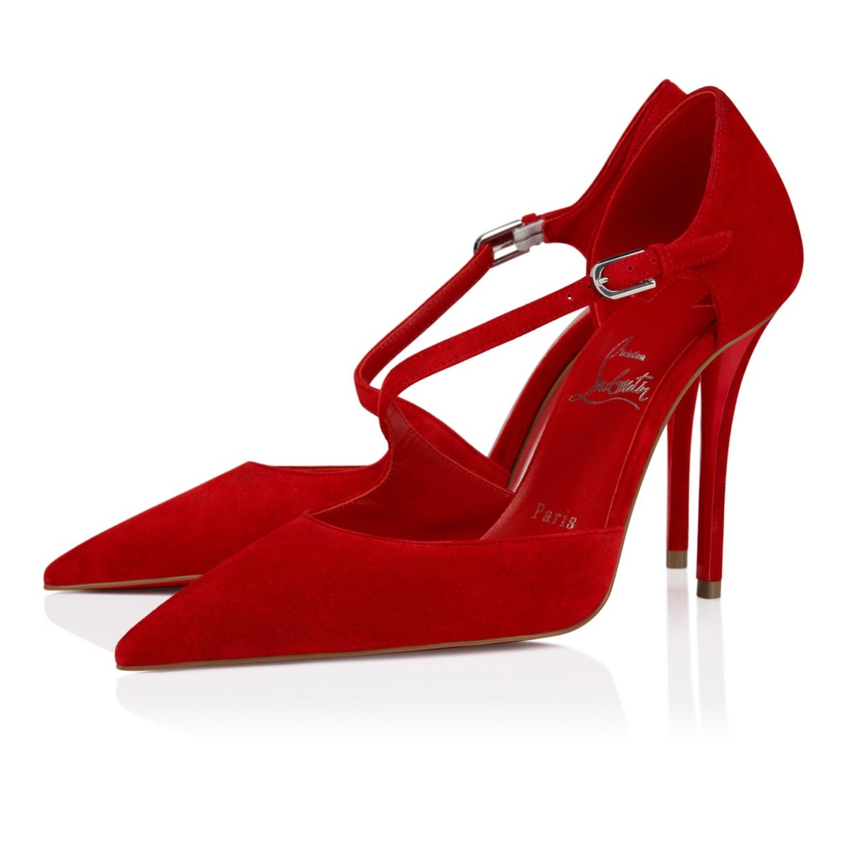 Christian Louboutin レッド ハイヒール 36 Christian Louboutin Miss Ziggyta 100 Fever Red Suede Cross Strap