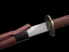 Traditional Katana, Carbon Steel Sword with Maroon Tsuka and Black Scabbard