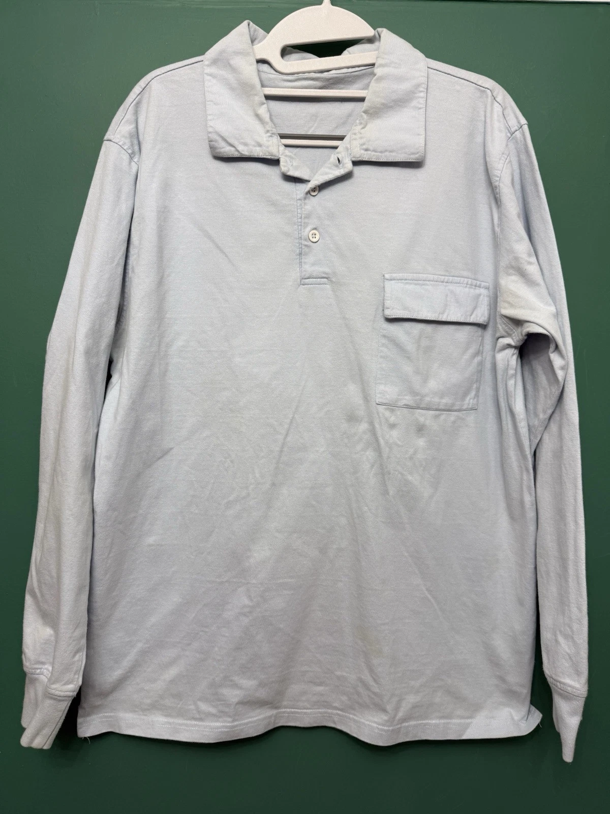 Mens Polo Shirt. Medium. Pale Blue. Long Sleeve. SKU 87036
