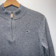 Boys Vineyard Vines Sweater 1/4 zip Pullover Rib Neck Leather Zipper Pull Size L
