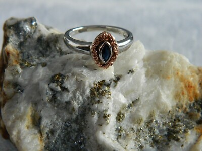 Welsh Clogau 9ct White & Rose Gold Lilibet Blue Sapphire Ring size N