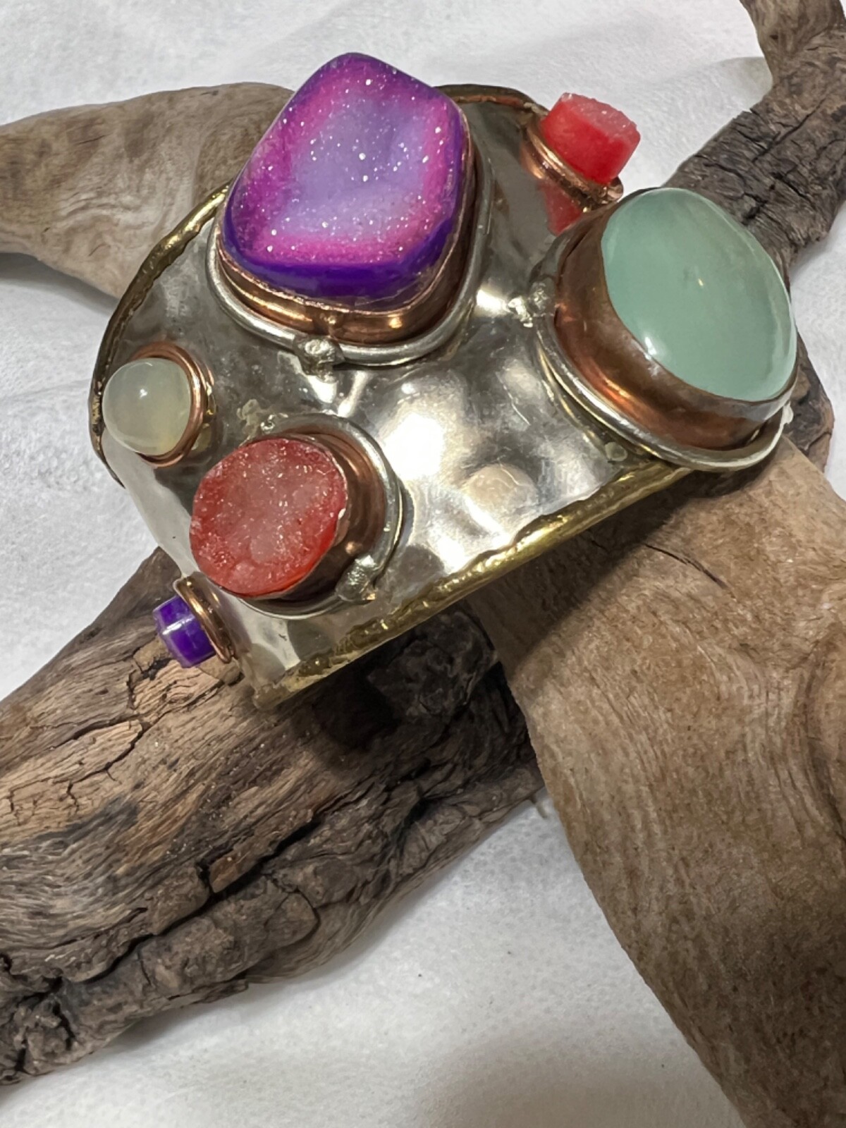 statement silver cuff bracelet with colorful ston… - image 2