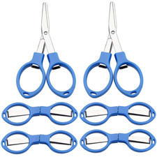 5X Folding Camping Stainless Steel Scissors Keychain Scissor Mini Cutter Blue
