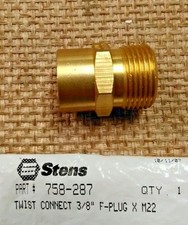 STENS 758-287 FIXED TWIST CONNECTOR 3/8" FEMALE PLUG X M22 FOR GENERAL PUMP