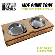 Green Stuff World: MDF Paint Mixing Tray - 2x Stainless Palette Wells