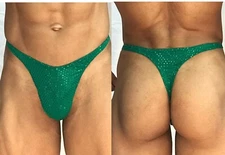 mens kelly green sequin thong with seam/pouch front custom made any sz FreeShip