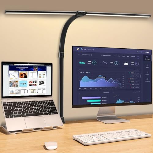 LED Desk Lamp for Home Office, Double Head Desk Light with Clamp & Timer, 24W