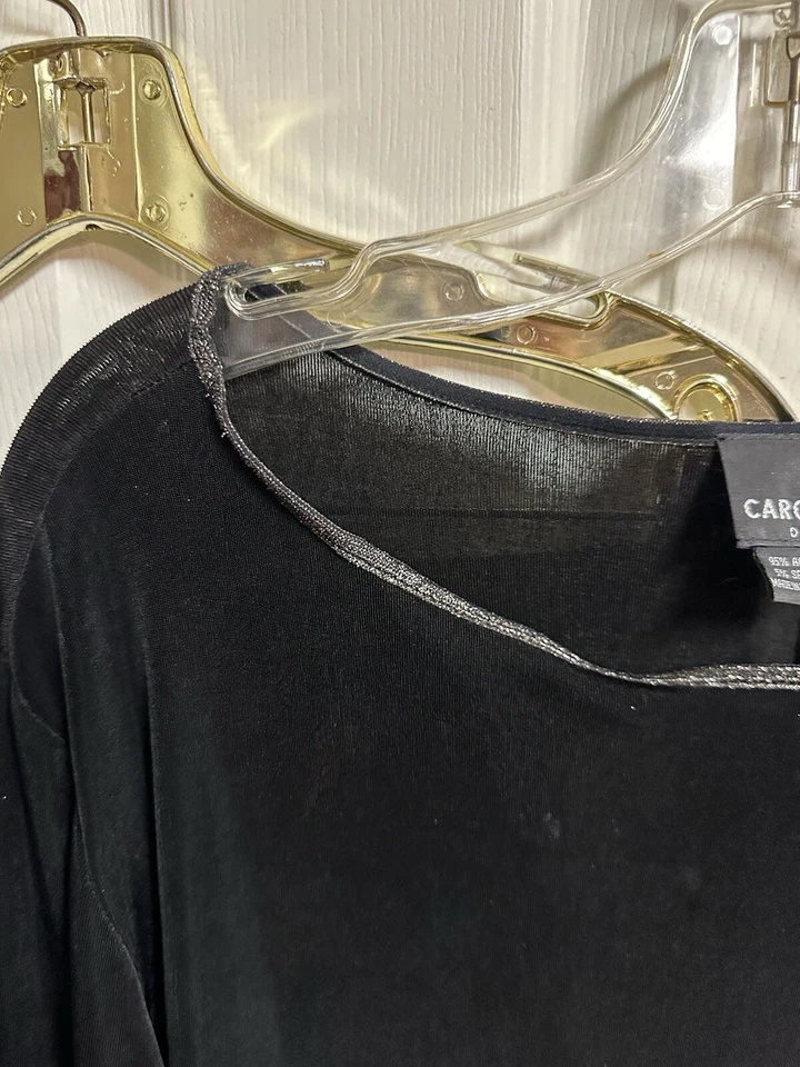 Carole Little 2 件装裤子束腰上衣套装黑色闪亮花边大号 12 弹力薄 — 第 3/4 张图片