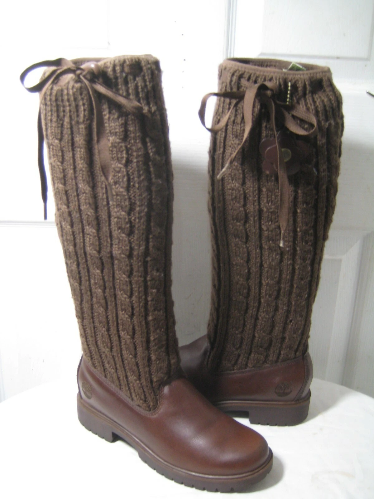 Timberland Stivali Maglione Pelle Marrone Maglia Scarpe Donna Taglia 6 M.