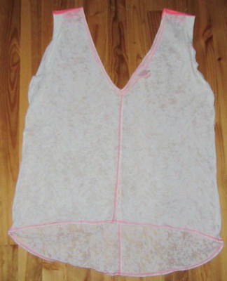 VS Tee Shop S Burnout Wh/Pink V-NeckFront/Back Cott/Poly Tank Top Good Preowned