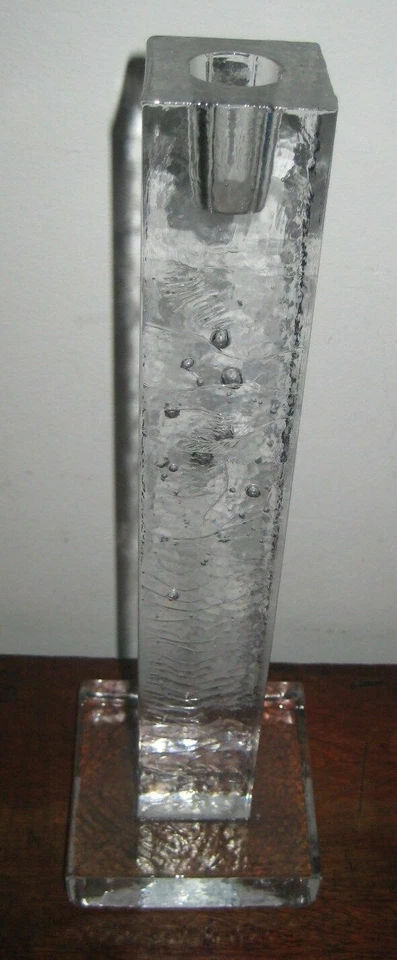 large kosta boda bertil vallien glass candlestick rippled bubbles effect  - Image 2 of 4