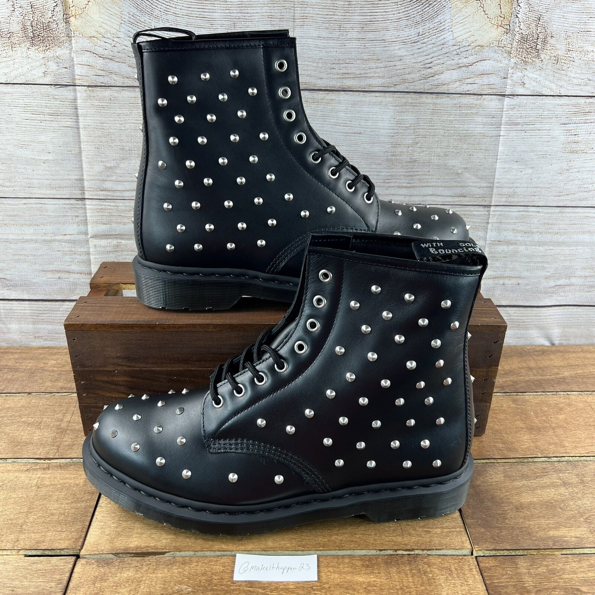 Dr Doc Martens 1460 Stud Black Silver Boots Men Size 12 Rare