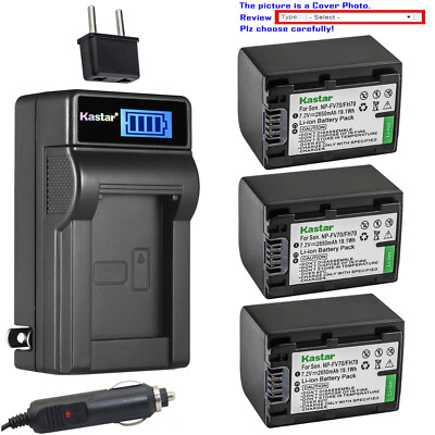 Kastar Battery LCD AC Charger for Sony NPFH70 Sony DCR-SR100 DCR-SR190 DCR-SR200