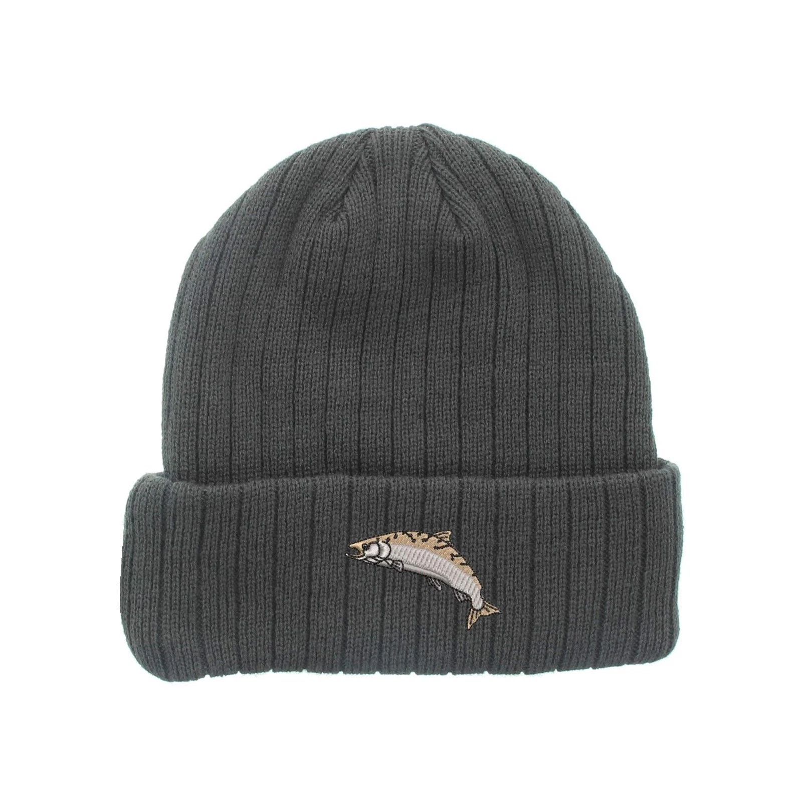 Wildlife fish Salmon embroidered fleece beanie hat, insulated beanie