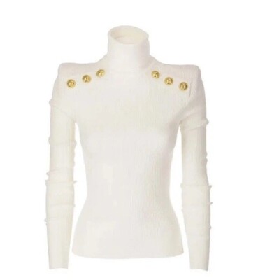 Balmain 6 Button Turtleneck sweater NWT White