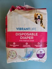 Vibrant Life Disposable Diapers for Female Dogs Size Medium NEW Open Bag 10 ct.