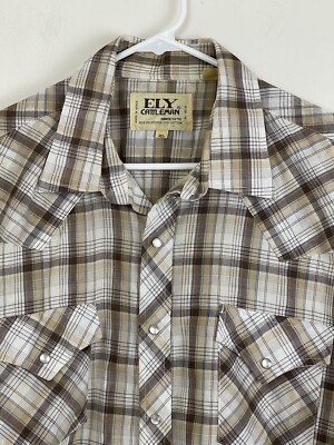 Ely Cattleman Vintage Pearl Snap Short Sleeve Striped Men's Shirt Size XL