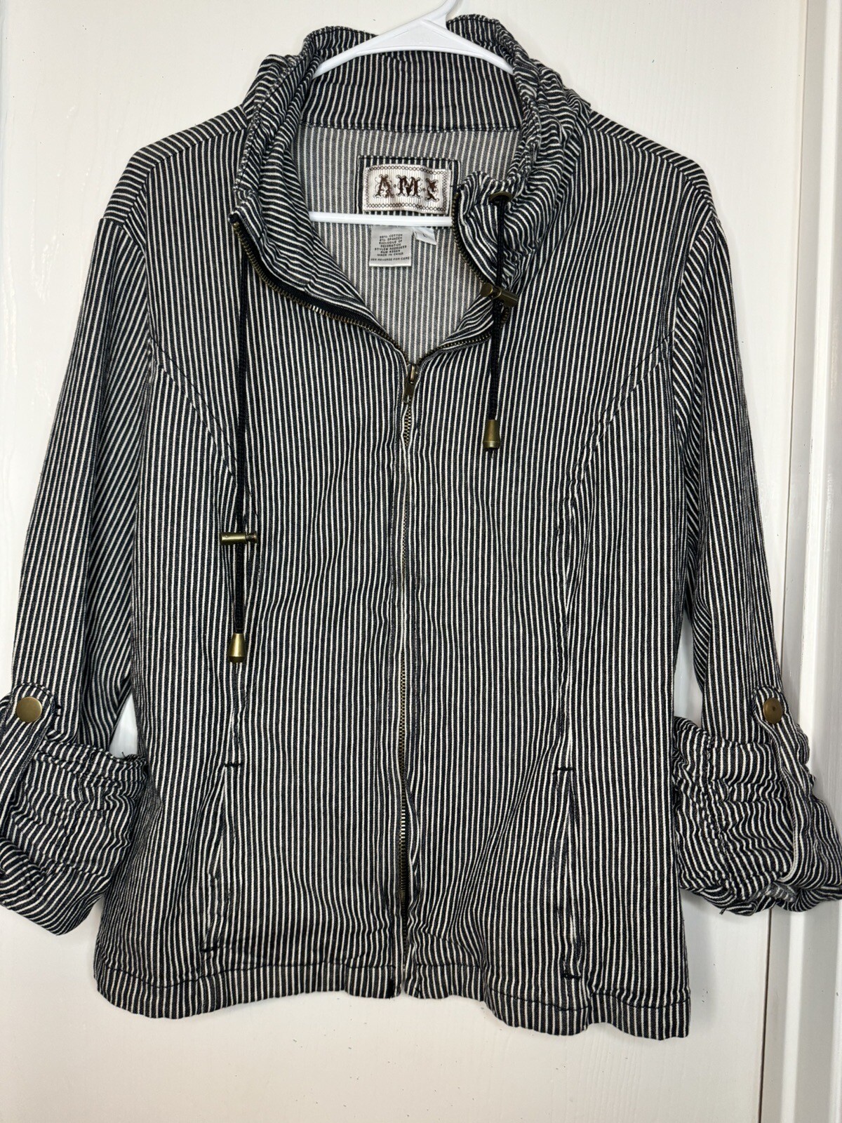 AMI Lightweight Zip Jacket, Ruffle Drawstring, Bl… - image 9