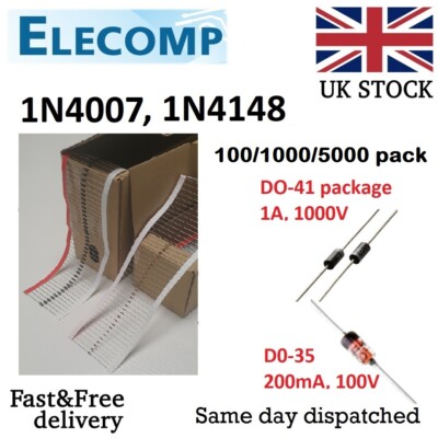1N4007 1N4148 LL4148 Gleichrichterdiode 1000+ Stück, 1A 100V-1KV kostenloser Versand UK-Bestand