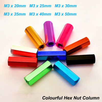 M3 Hex Nut Colourful Aluminum Alloy Hexagon Nuts Fasten Column Long 20-50mm DIY
