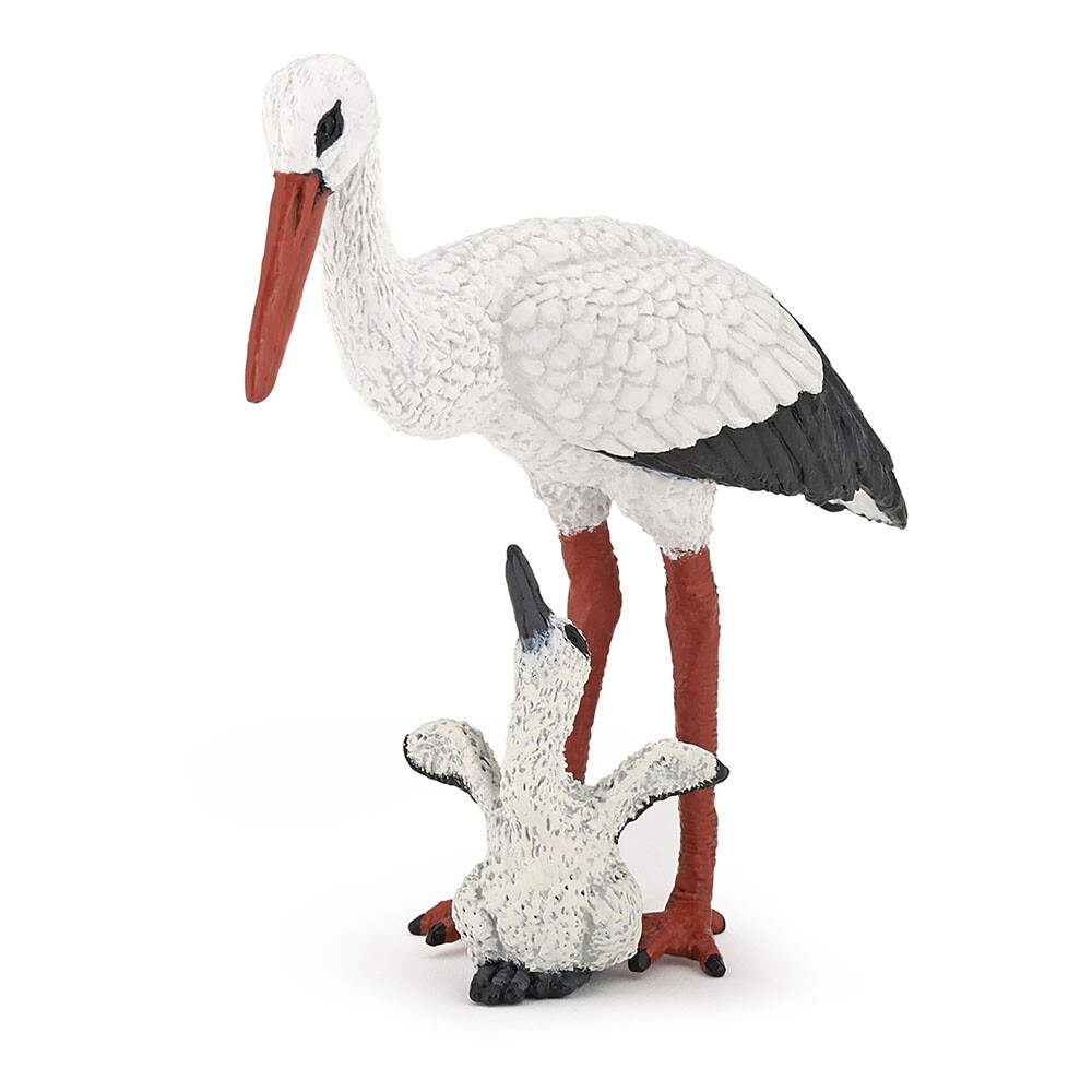 PAPO Wild Animal Kingdom Stork and Baby Stork Toy Figure, White/Black (50159)