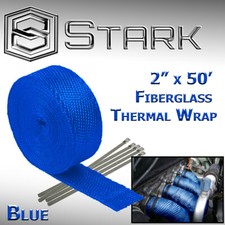 2 X 50ft Exhaust Header Fiberglass Heat Wrap Tape W 5 Steel Ties - Blue C 2 X 50ft Exhaust Header Fiberglass Heat Wrap Tape W 5 Steel Ties - Blue C