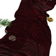 Vintage Heavy Wedding Maroon Dupatta Velvet Long Stole Hand Embroidered Scarves
