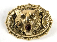 Vintage Signed Freirich Lion Head Ruby Glass Mouth Victorian Revival Pin Brooch