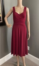 David Meister Women's Sz 4 Dark Red Fit  Flare Dress Stretch Ruched Excellent