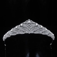 Luxury All CZ Cubic Zirconia Pearl Queen Wedding Pageant Prom Tiara Crown Adult