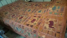 Vintage APPLIQUE QUILT Made in India, Folk Art, Whimsy,100"x86"