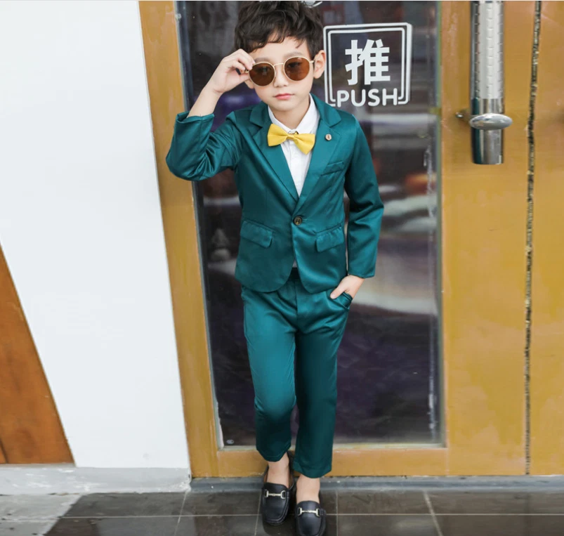 Teenager Boys Preppy Style Clothing Set Coat Pants Blouse+Tie Party Formal  Sets