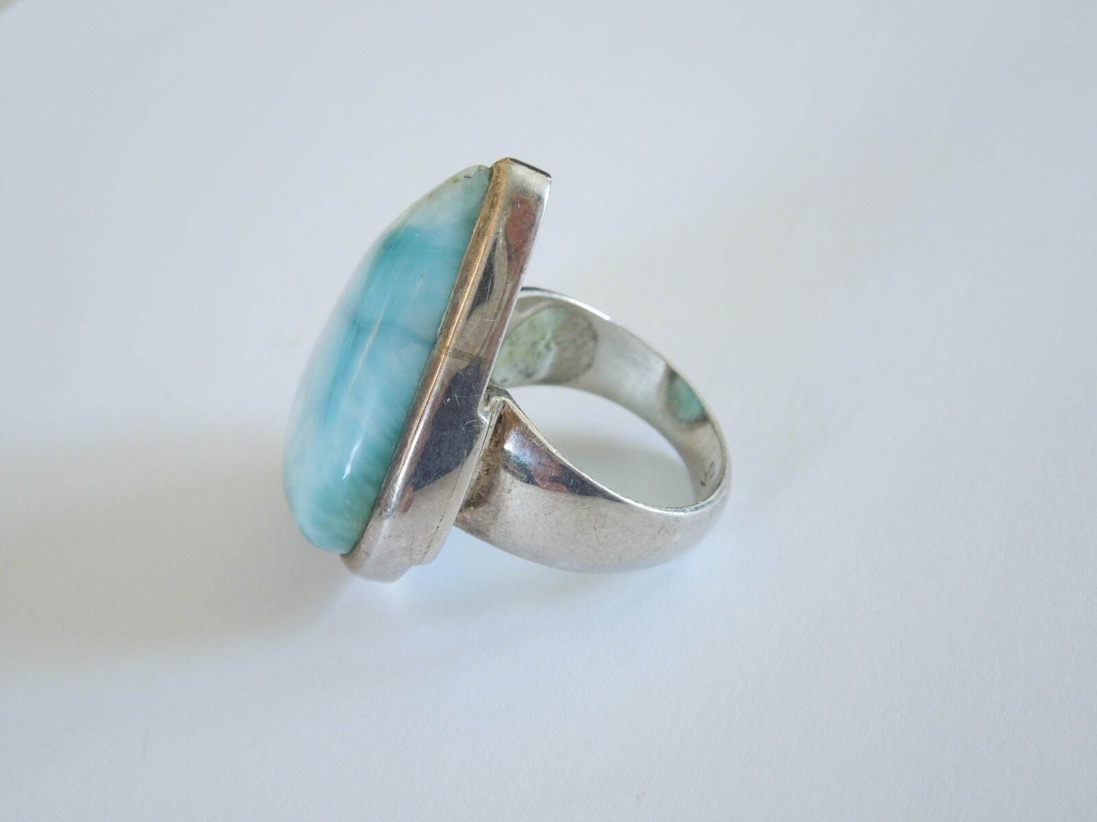 Solid 925 Sterling Silver Ring with Large Larimar… - image 4